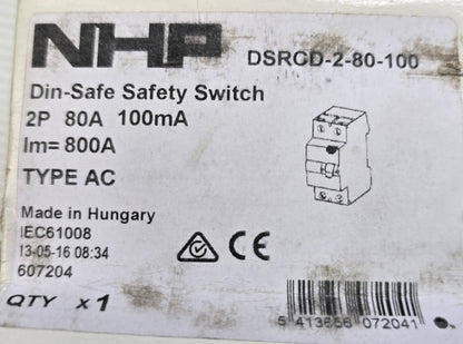 NHP-Terasaki DSRCD280100 Din-Safe RCCB 2 Pole 80A 100mA Type AC (Spares Stock)