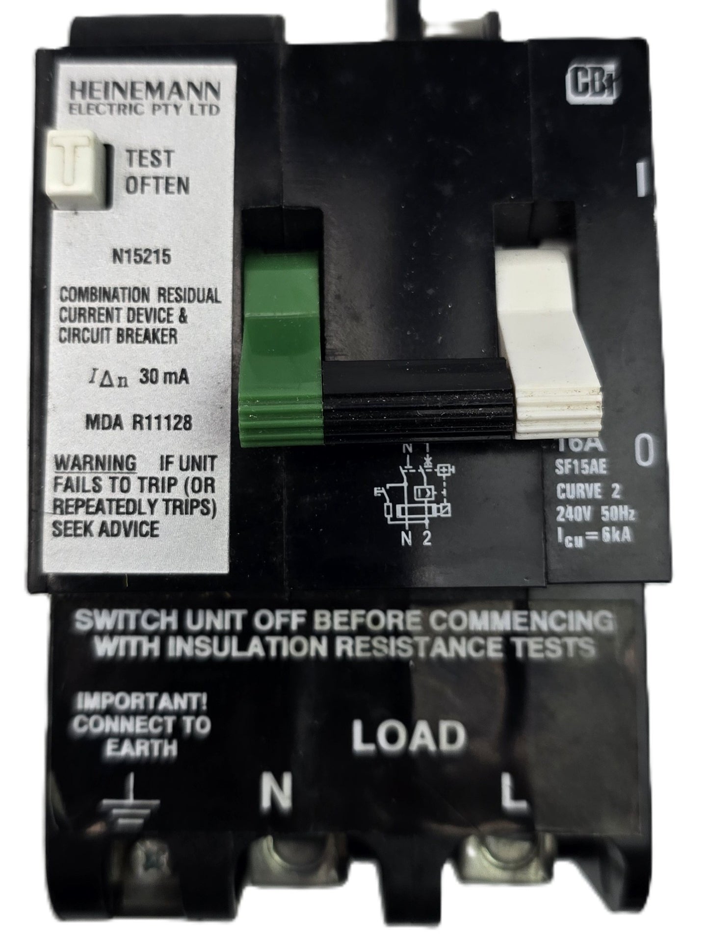 Heinelec SF15AE Combined RCD/MCB RCBO 16A 30mA 2 Pole 240V (Spares Stock)