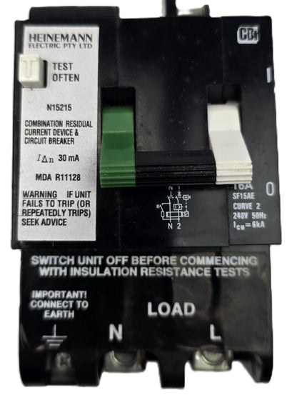Heinelec SF15AE Combined RCD/MCB RCBO 16A 30mA 2 Pole 240V (Spares Stock)