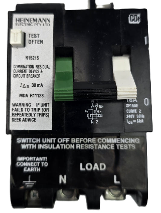 Heinelec SF15AE Combined RCD/MCB RCBO 16A 30mA 2 Pole 240V (Spares Stock)