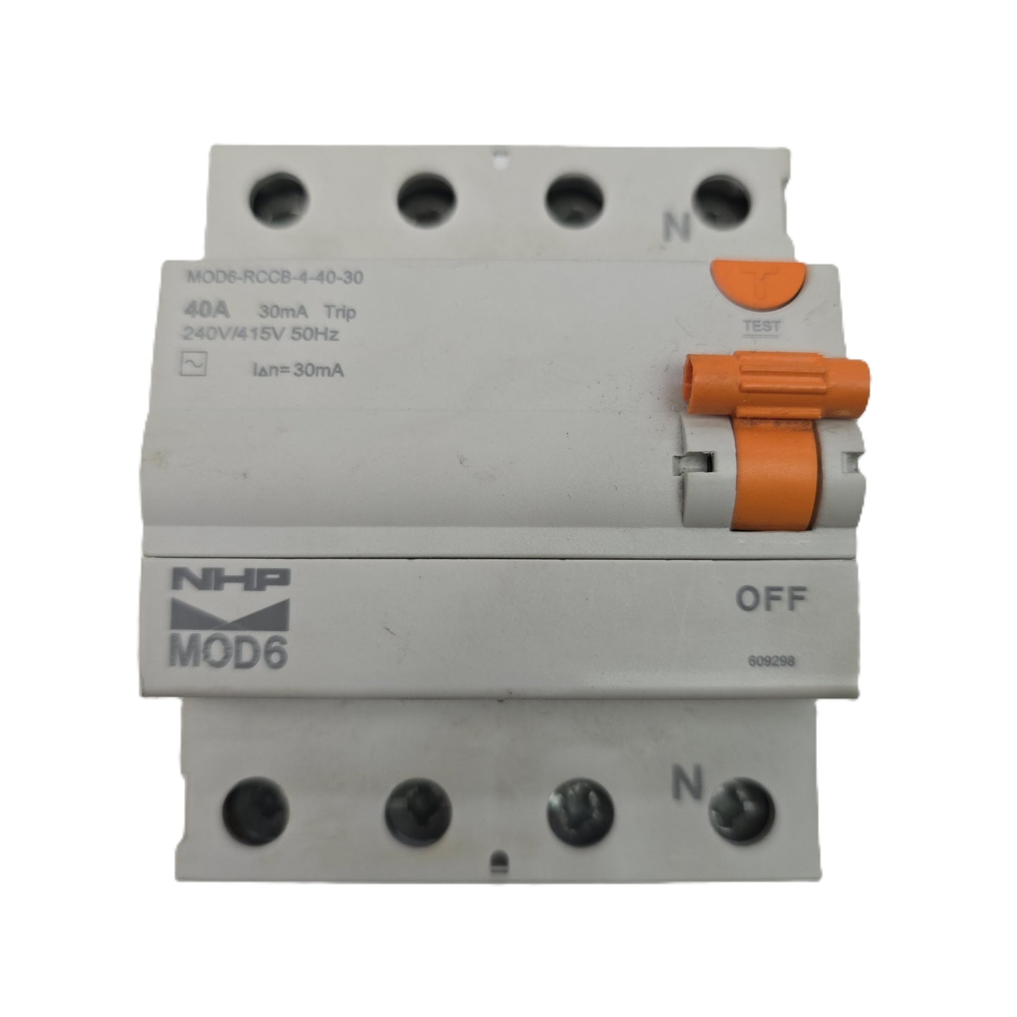 NHP-Terasaki MOD6-RCCB-4-40-30 RCCB 4-Pole 40A 30mA Type AC (Spares Stock)