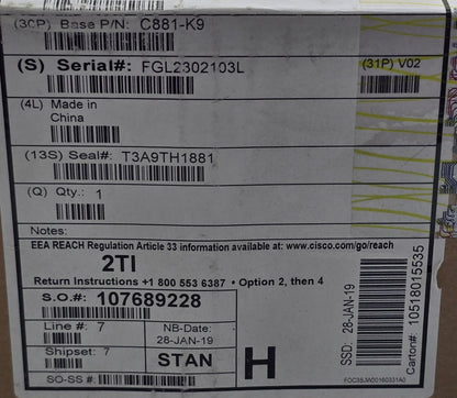 Cisco C881-K9 Series Integrated Services Router ISR 8xFE (NEW In Box)