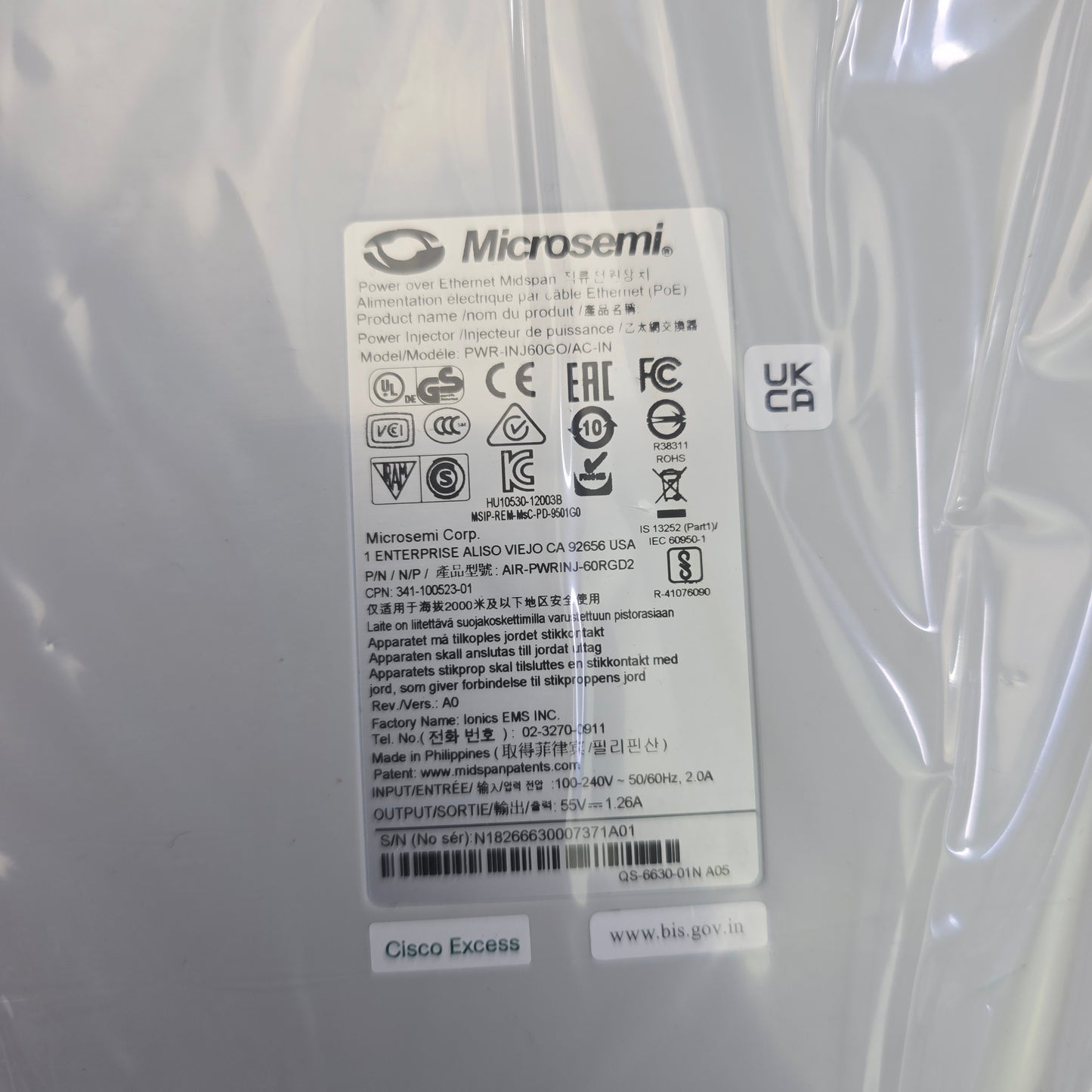 CISCO AIR-PWRINJ-60RGD2-WS Microsami Outdoor 60W PoE Injector (NEW In Box)