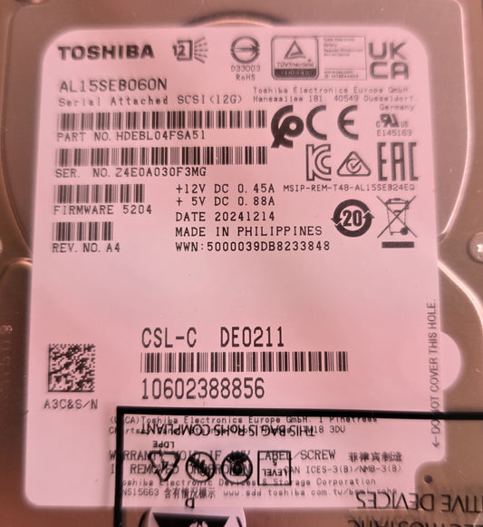 Toshiba AL15SEB060N 600GB 10K 2.5" SAS 12G Ent HDD Fujitsu Tray (NEW Sealed)