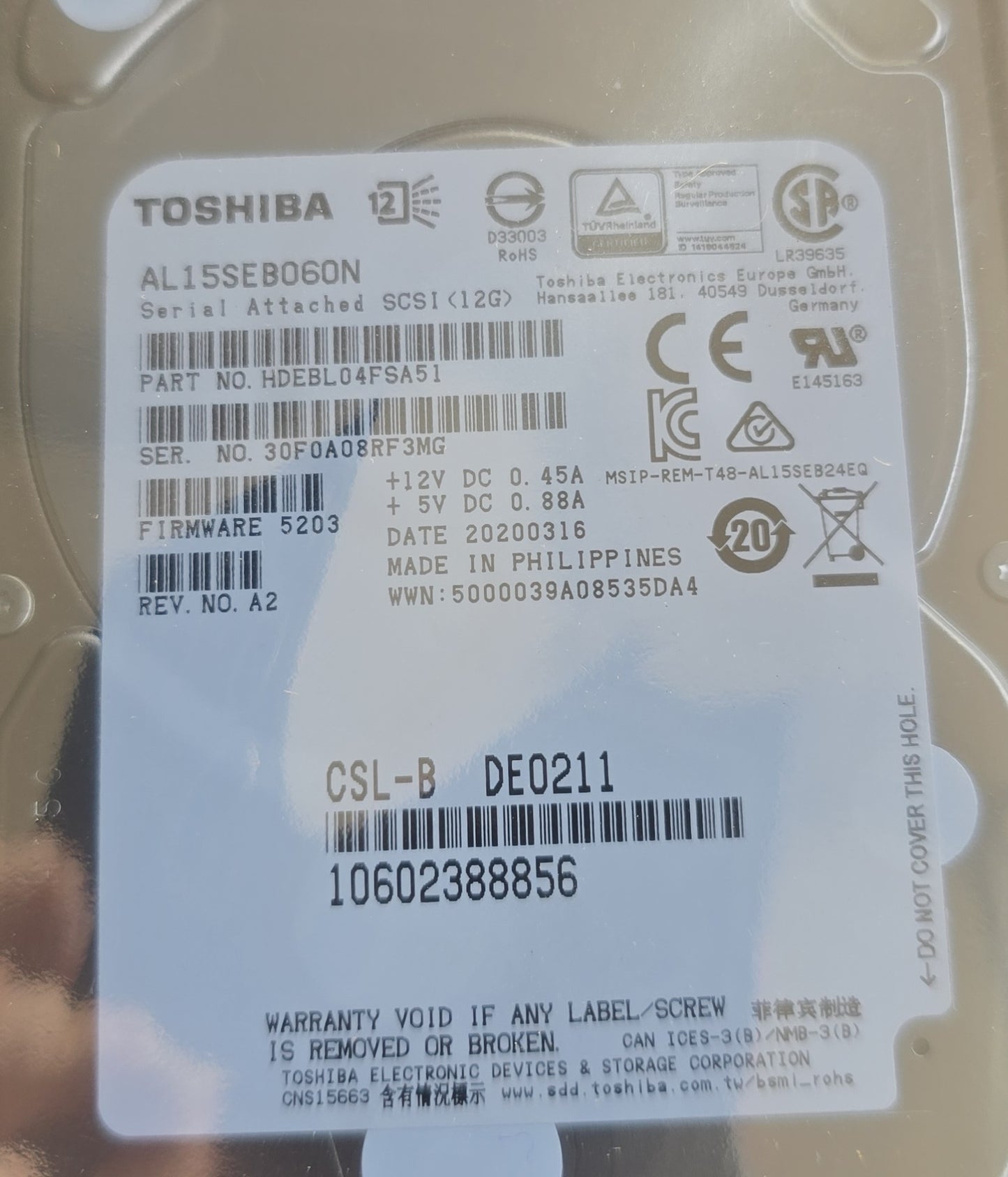 Toshiba AL15SEB060N 600GB 10K 2.5" SAS 12G Ent HDD Fujitsu Tray (NEW Sealed)
