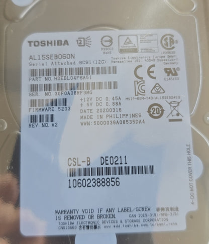 Toshiba AL15SEB060N 600GB 10K 2.5" SAS 12G Ent HDD Fujitsu Tray (NEW Sealed)