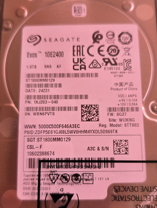 Seagate ST1800MM0129 Exos 10E2400 1.8TB 10K 2.5" 12G SAS Ent HDD (NEW Sealed)