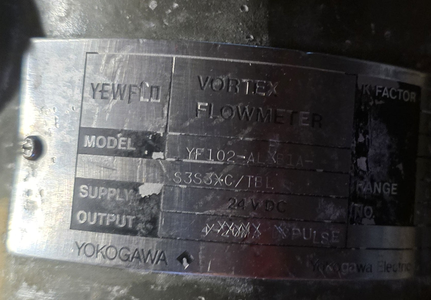 Yokogawa YF102-ALPB1A YEWFLO Vortex Flowmeter 24VDC 0-5m³/h Pulse (Used)