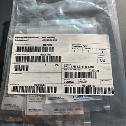 Freudenberg 1001253197 Simriz FFKM O-Ring 2.739" x 0.070" 80 Shore (NEW Sealed)