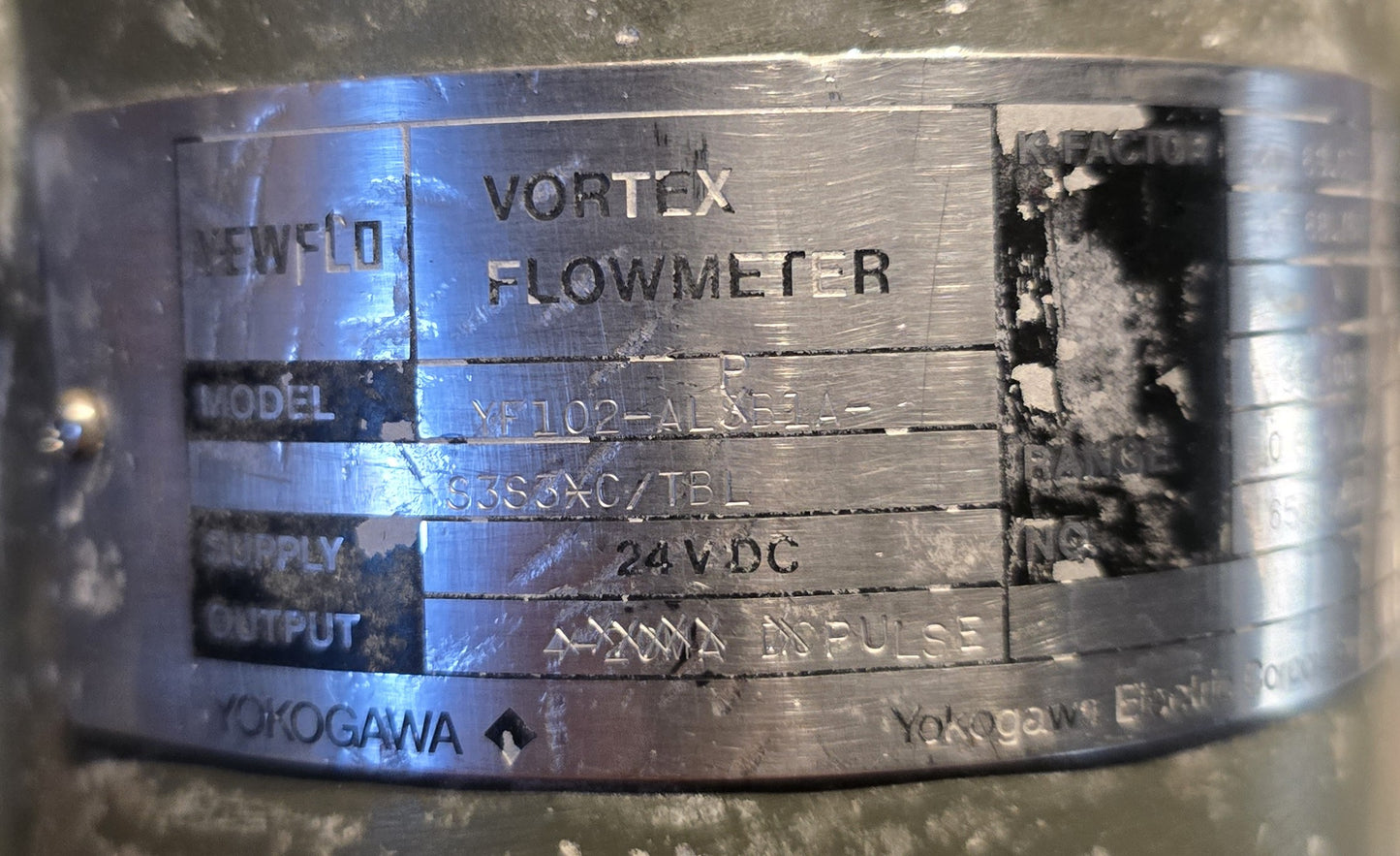 Yokogawa YF102-ALPB1A YEWFLO Vortex Flowmeter 24VDC 0-5m³/h Pulse (Used)