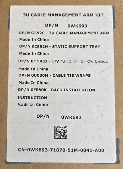 DELL 0WK693 3U Cable Management Arm Kit PowerEdge T610 T710 CMA (NEW In Box)