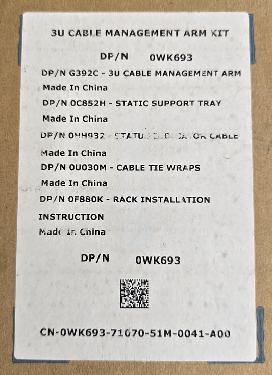 DELL 0WK693 3U Cable Management Arm Kit PowerEdge T610 T710 CMA (NEW In Box)