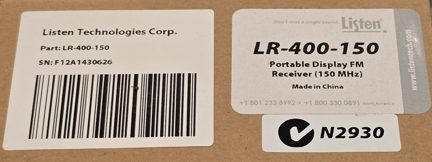 Listen-Technologies LR-400-150 Portable Display FM Receiver 150MHz (NEW In Box)