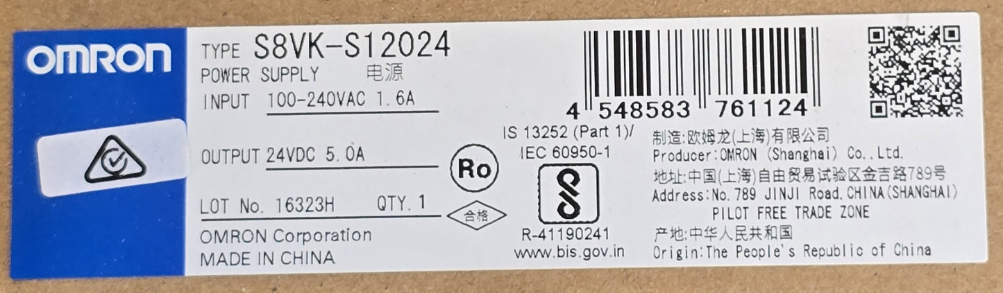 OMRON S8VK-S12024 24VDC 5A 120W DIN Rail Power Supply (NEW Sealed)
