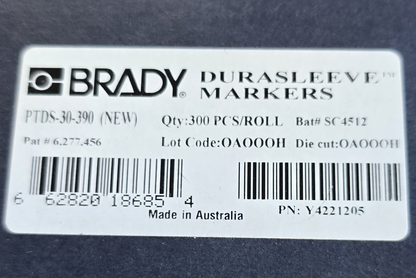 BRADY PTDS-30-390 DuraSleeve Wire Markers [Roll 300] (NEW In Box)