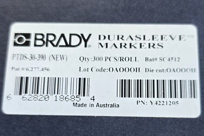 BRADY PTDS-30-390 DuraSleeve Wire Markers [Roll 300] (NEW In Box)
