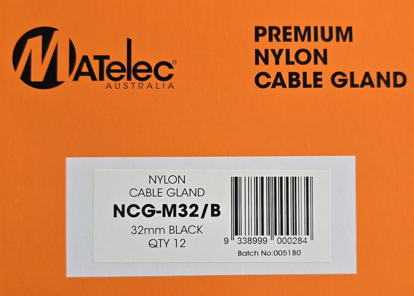 Matelec NCG-M32/B [Box 12] Nylon Cable Gland 32mm Black IP68 (NEW In Box)