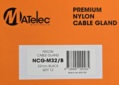 Matelec NCG-M32/B [Box 12] Nylon Cable Gland 32mm Black IP68 (NEW In Box)