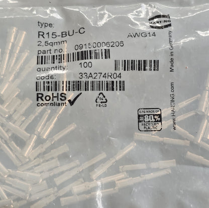 Harting 09150006206 [Bag 100] Han D Female Crimp AWG14 2.5mm² (NEW Sealed)