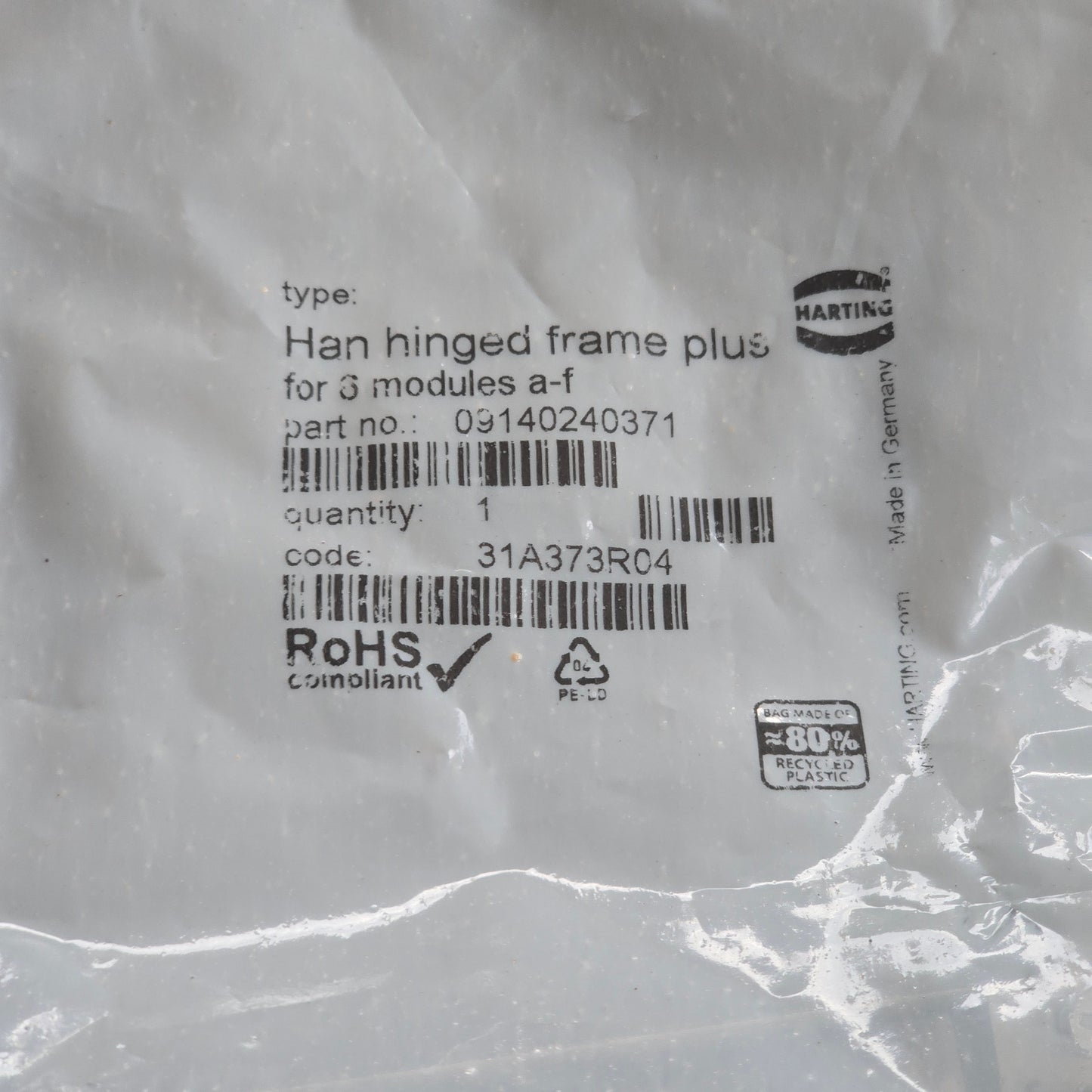 Harting 09140240371 Han Hinged Frame Plus 24B 6 Module A-F (NEW Sealed)