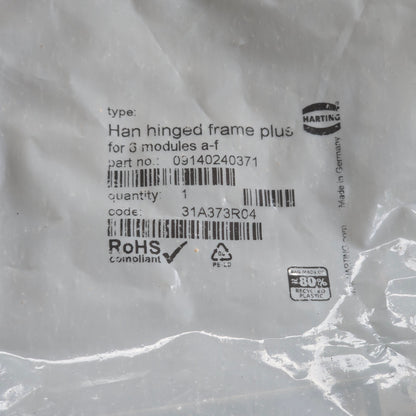 Harting 09140240371 Han Hinged Frame Plus 24B 6 Module A-F (NEW Sealed)