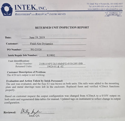 INTEK-Rheotherm 210R-I-NPT/21 Thermal Mass Flow Meter 117-1170 SCFM (Refurb)