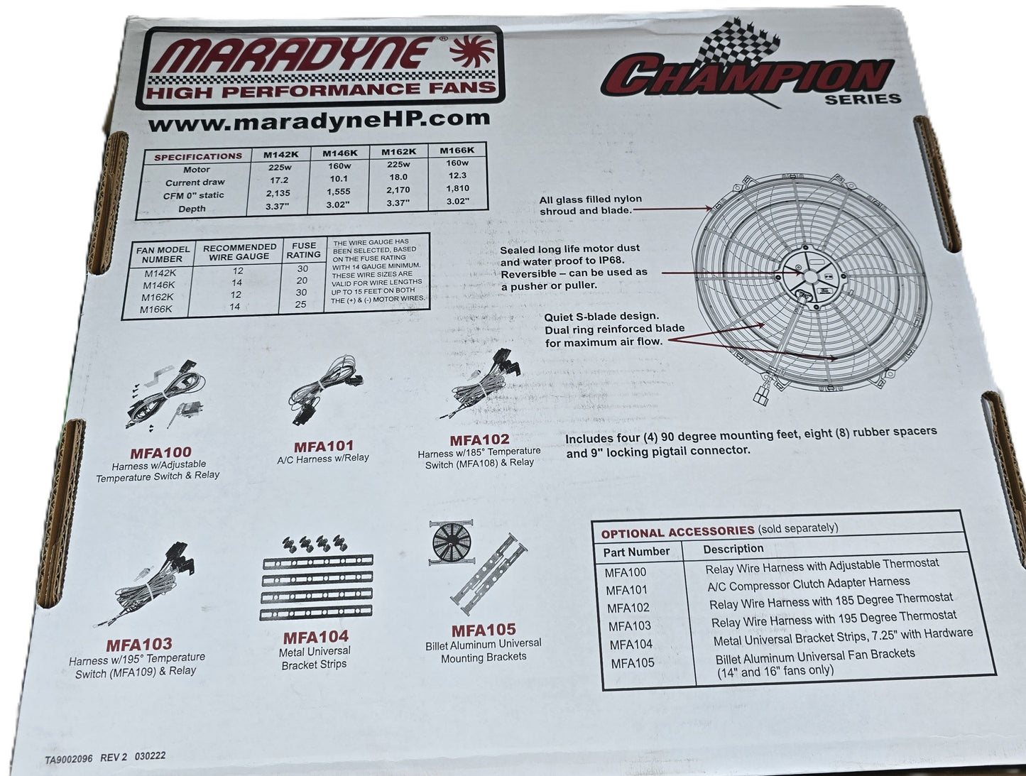 Maradyne A11-1036 M142K Electric Engine Cooling Fan 12V 225W (NEW In Box)