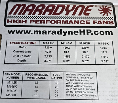 Maradyne A11-1036 M142K Electric Engine Cooling Fan 12V 225W (NEW In Box)