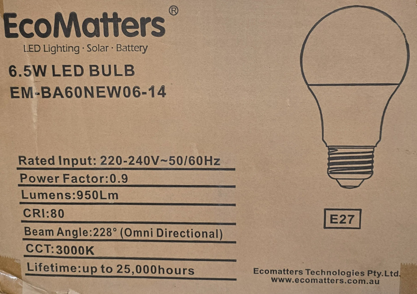 Ecomatters EM-BA60NEW06-14 [2 Pack] 6.5W LED Bulb E27 3000K Warm White (NEW)