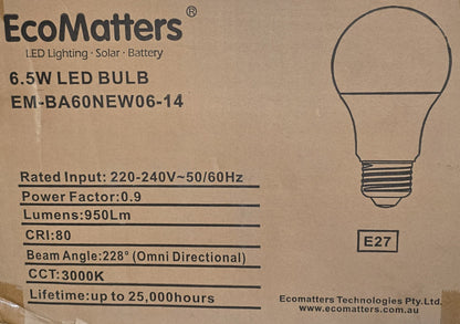 Ecomatters EM-BA60NEW06-14 [2 Pack] 6.5W LED Bulb E27 3000K Warm White (NEW)