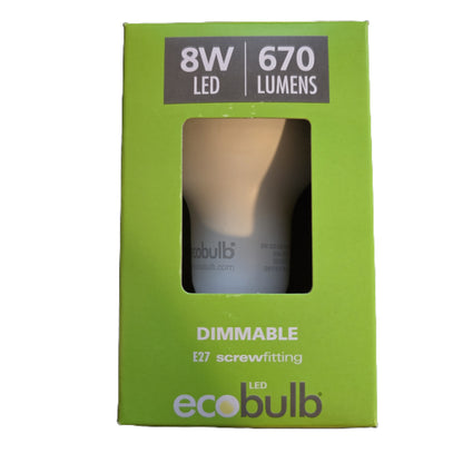 Ecobulb 8E2730LD2 [2 Pack] 8W LED E27 Dimmable Warm White Light Bulb 3000K (NEW)