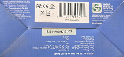 Swann SWIFI-SOLAR5 Solar Charging Panel for Wire-Free Cameras (NEW Sealed)