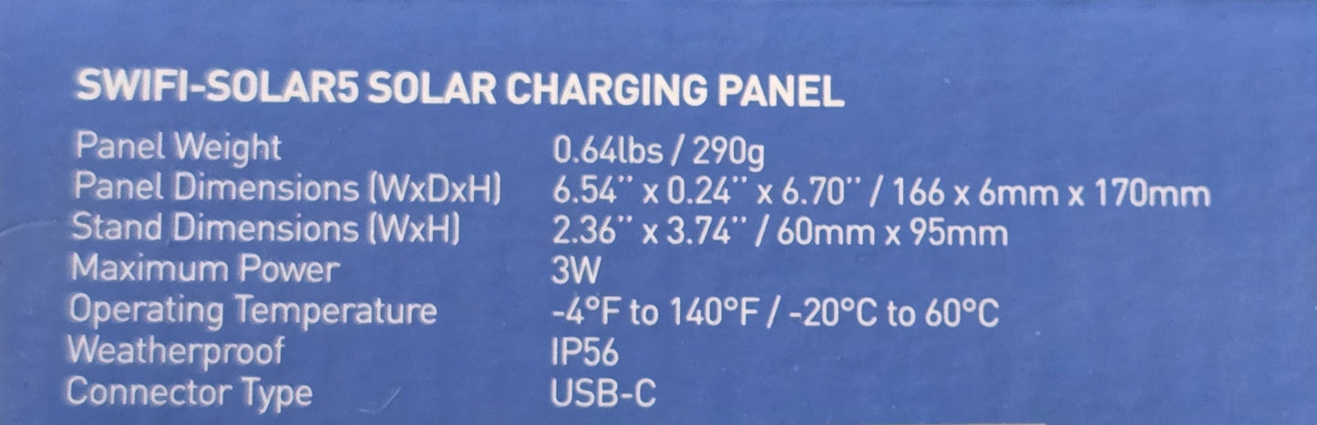 Swann SWIFI-SOLAR5 Solar Charging Panel for Wire-Free Cameras (NEW Sealed)