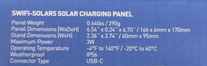 Swann SWIFI-SOLAR5 Solar Charging Panel for Wire-Free Cameras (NEW Sealed)