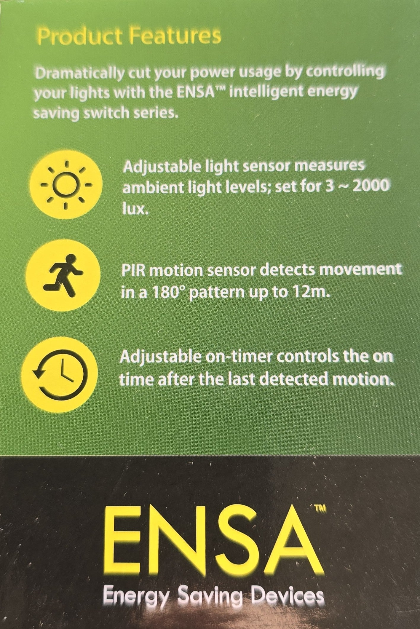 ENSA ENSA-PS1 Intelligent PIR Sensor Switch 240V IP65 12m Motion Detector