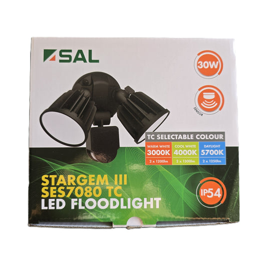 SAL SES7080/2TC/BK Stargem III Twin 30W LED Floodlight PIR Sensor Black