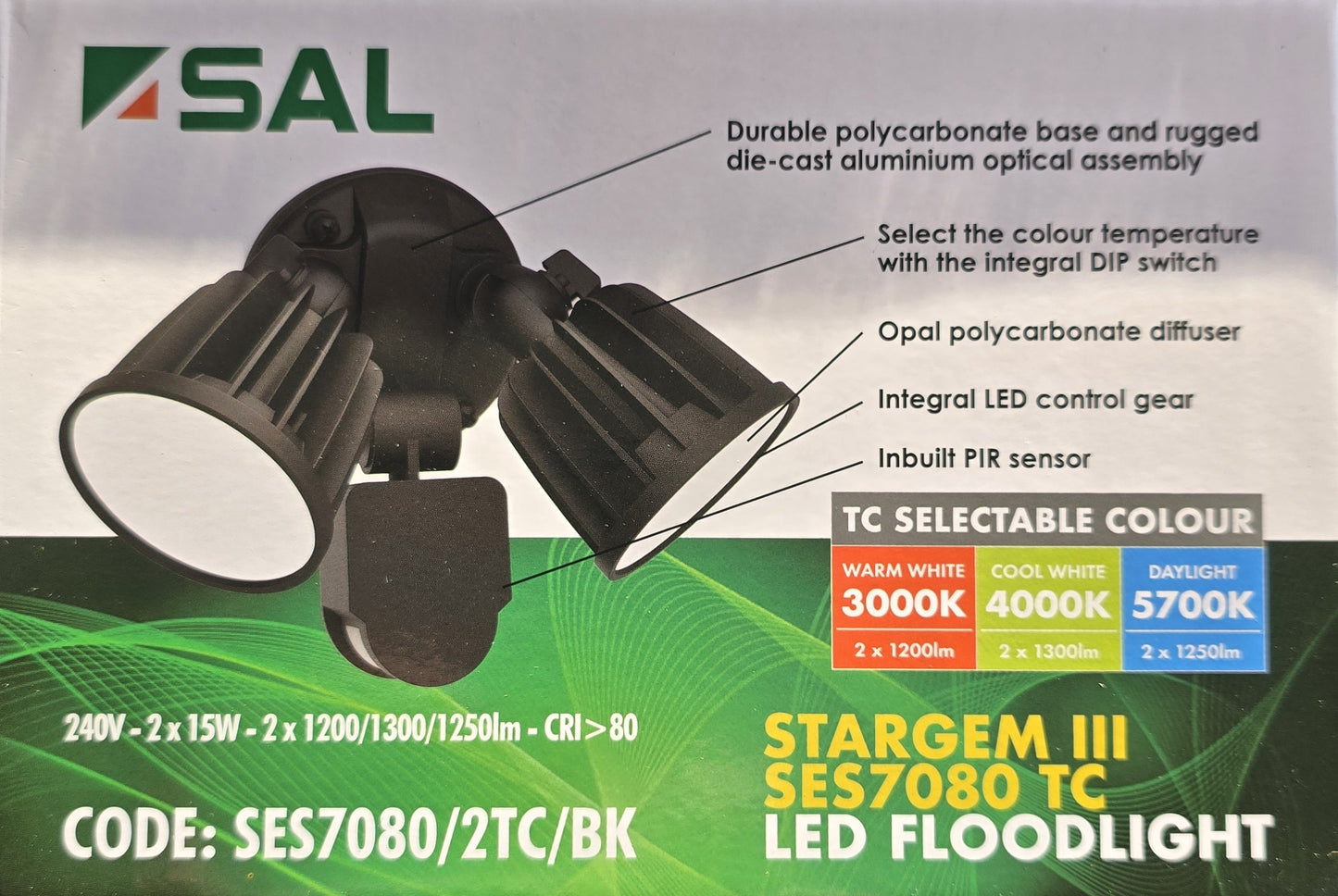 SAL SES7080/2TC/BK Stargem III Twin 30W LED Floodlight PIR Sensor Black