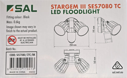 SAL SES7080/2TC/BK Stargem III Twin 30W LED Floodlight PIR Sensor Black