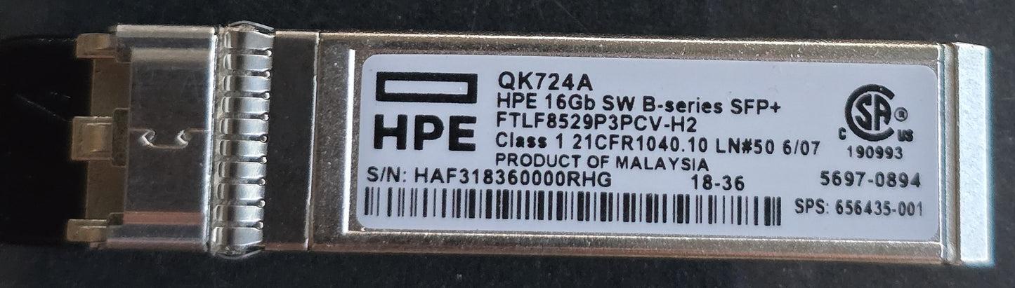 HPE QK724A 16Gb Fibre Channel SFP+ SW B-Series 850nm Transceiver (New)