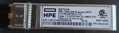 HPE QK724A 16Gb Fibre Channel SFP+ SW B-Series 850nm Transceiver (New)