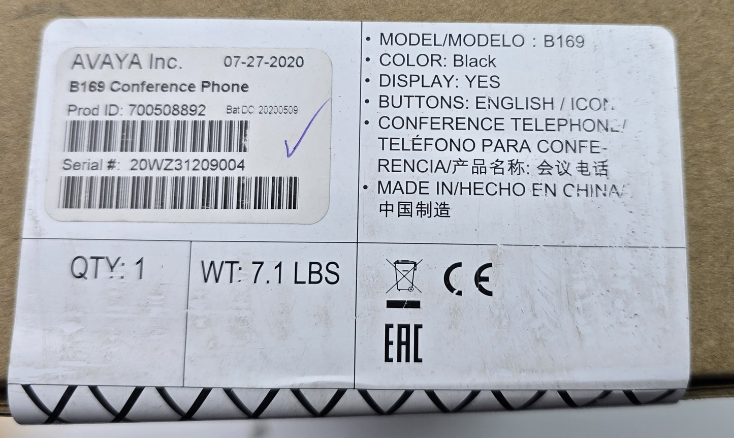 Avaya B169 700508892 DECT Wireless Conference Phone Speakerphone (New Opened)