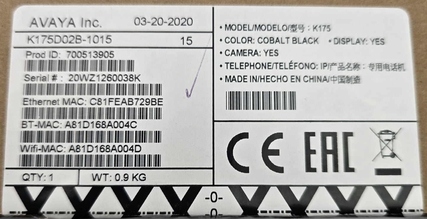 Avaya K175D02B-1015 700513905 Vantage Android Touchscreen IP Phone (New Opened)