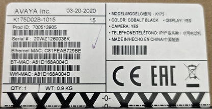 Avaya K175D02B-1015 700513905 Vantage Android Touchscreen IP Phone (New Opened)