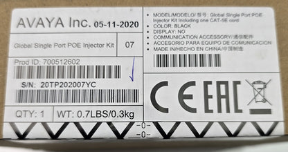 Avaya 700512602 GSPPOE Global Single-Port PoE Injector (NEW Sealed)
