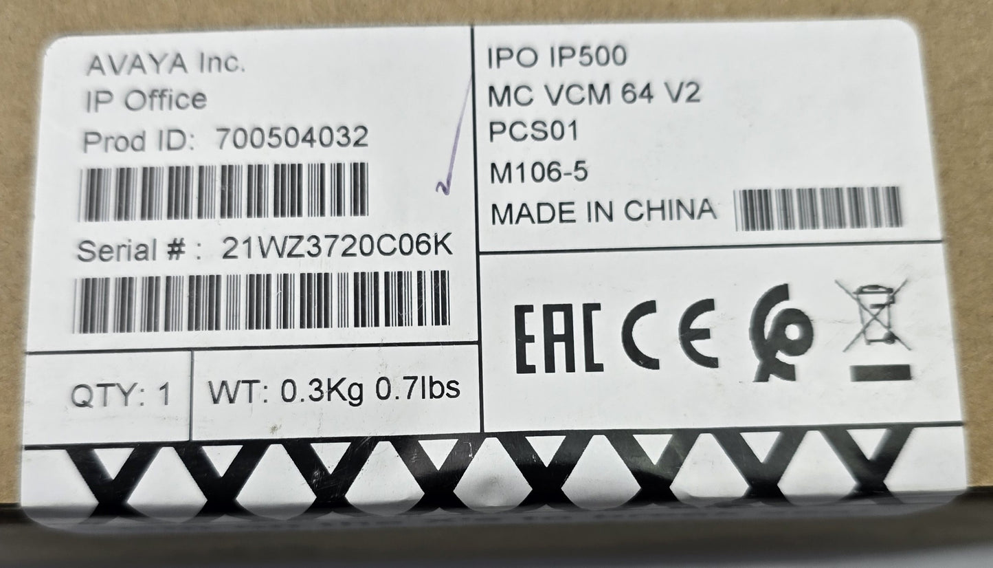 Avaya 700504032 IP500 VCM 64 V2 Base Card IP Office (NEW Sealed)