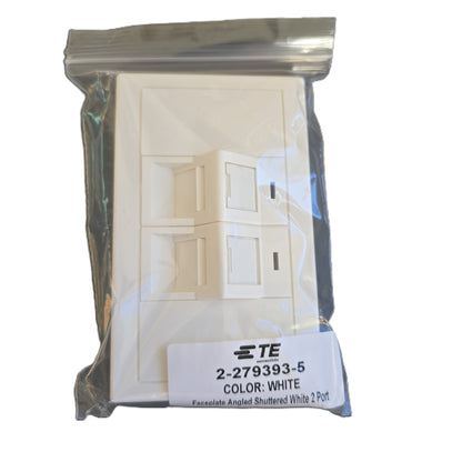 TE-Connectivity 2-279393-5 Angled Shuttered Faceplate 2-Port White (NEW Sealed)