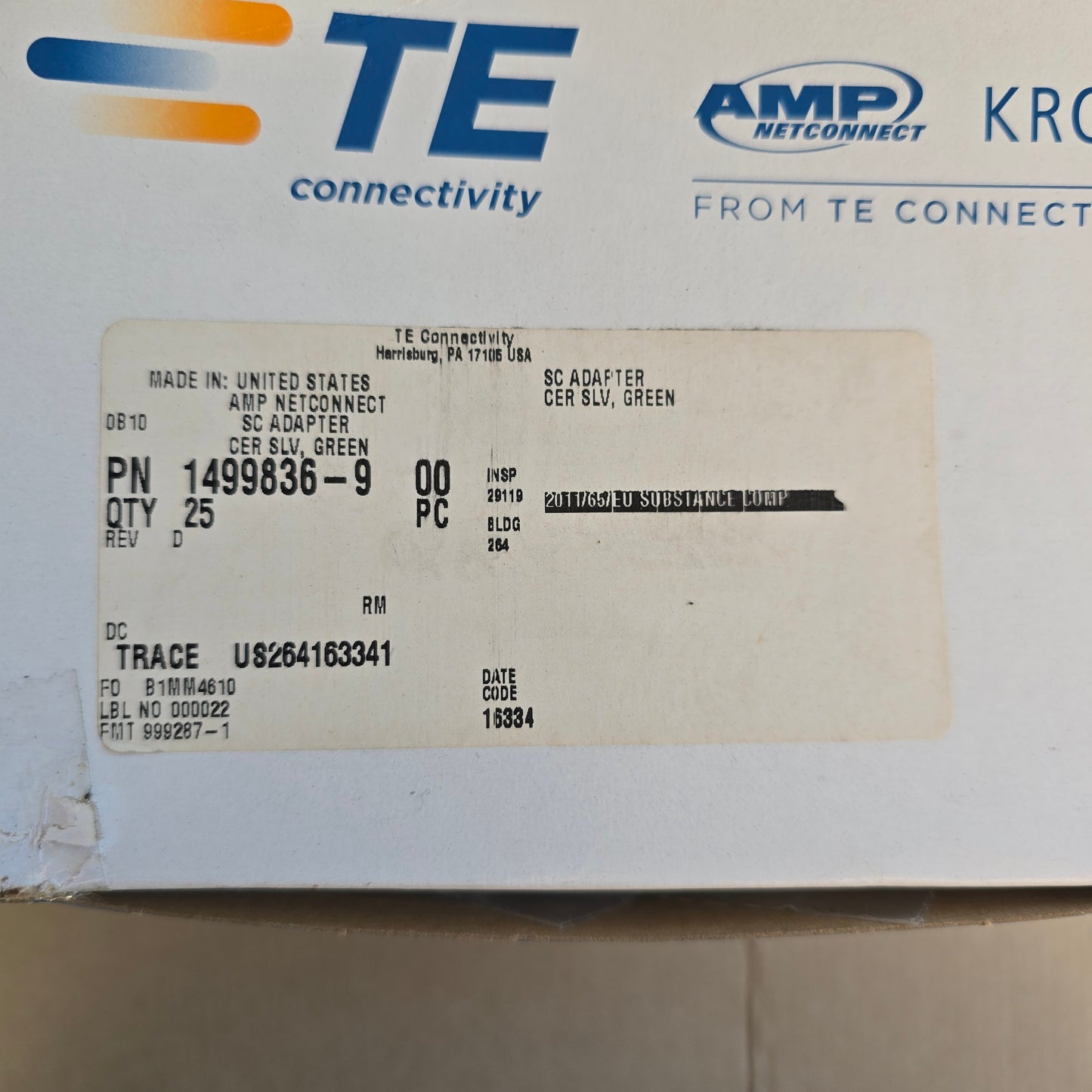 TE-Connectivity 1499836-9 [Pack 5] AMP SC Fibre Optic Adapter Ceramic Green (NEW)