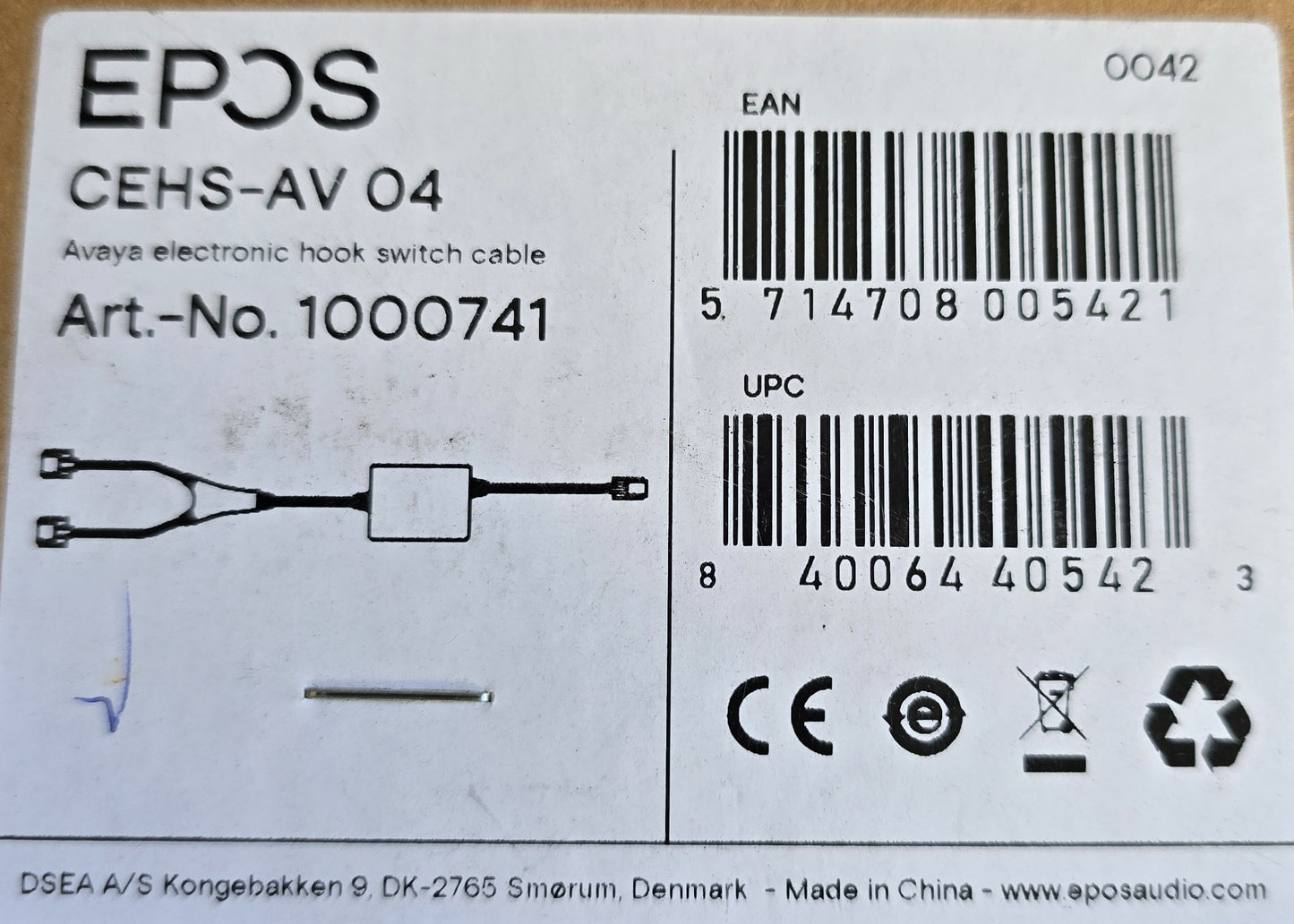 EPOS 1000741 CEHS-AV 04 Avaya EHS Adapter Cable for Headsets (NEW Sealed)