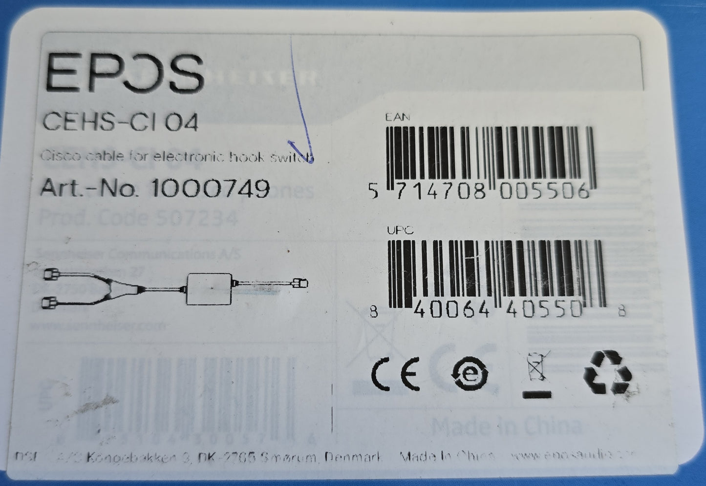 Sennheiser 507234 CEHS-CI 04 Cisco EHS Adapter Cable 8941 8945 (NEW Sealed)