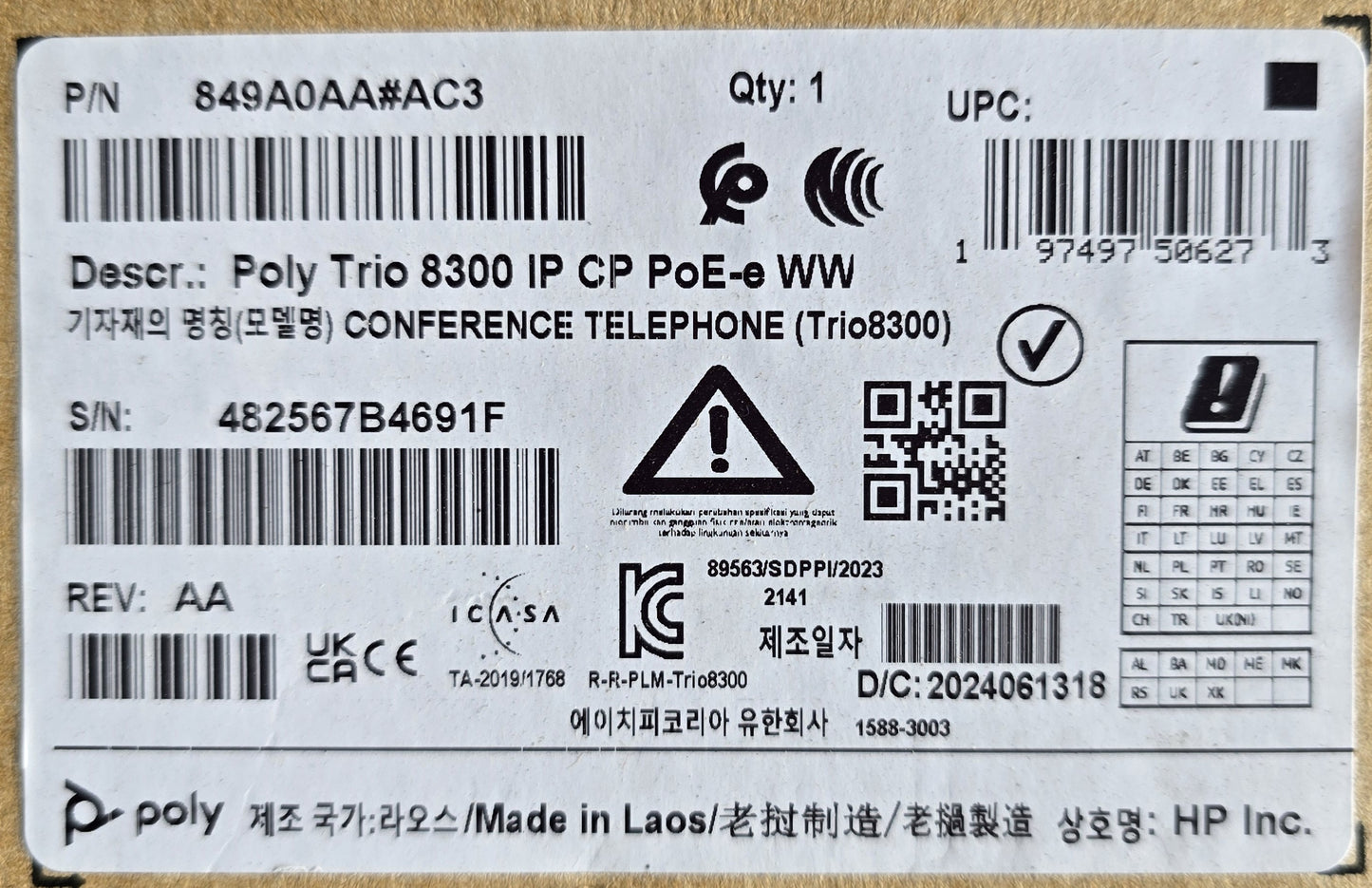 Poly 849A0AA#AC3 Trio 8300 IP Conference Phone PoE Wi-Fi Bluetooth (New In Box)